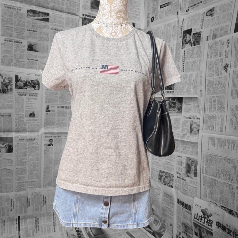 Polo Jeans Co Ralph Lauren Gray USA Flag Logo Graphic Tee Shirt Cotton Blend XL